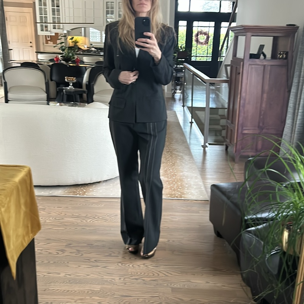 Vintage Wool suit with Asymmetrical striping/pockets fully lined dark grey